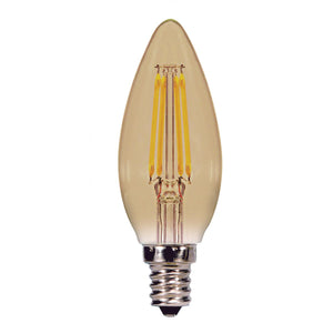 Satco S9986 3.5CTA/LED/AMB/20K/120V 3.5 Watt Torpedo CTA LED Amber Candelabra base 2000K 300 Lumens 120 Volt