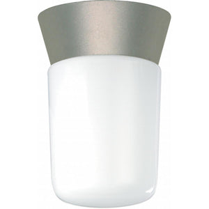Satco 77-155 1 Light - 8" - Utility Ceiling Mount - With White Glass Cylinder - Satin Aluminum Finish