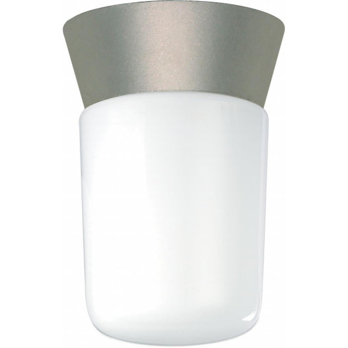 Satco 77-155 1 Light - 8" - Utility Ceiling Mount - With White Glass Cylinder - Satin Aluminum Finish
