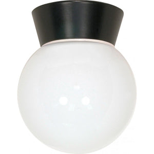 Satco 77-157 1 Light - 8" - Utility Ceiling Mount - With White Glass Globe - Black Finish