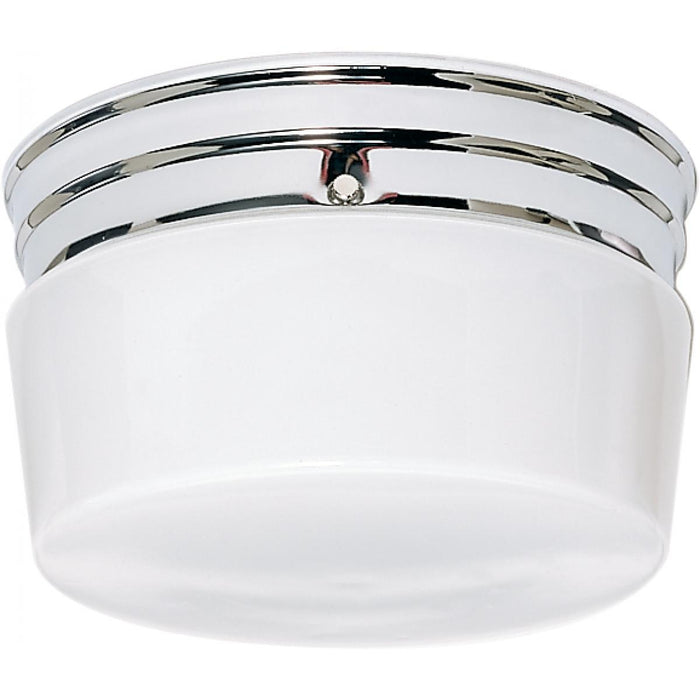 Satco 77-343 2 Light - 8" - Flush Mount - Medium White Drum - Polished Chrome Finish