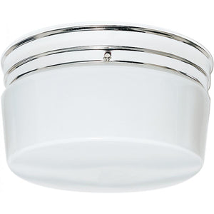 Satco 77-344 2 Light - 10" - Flush Mount - Large White Drum - Polished Chrome Finish