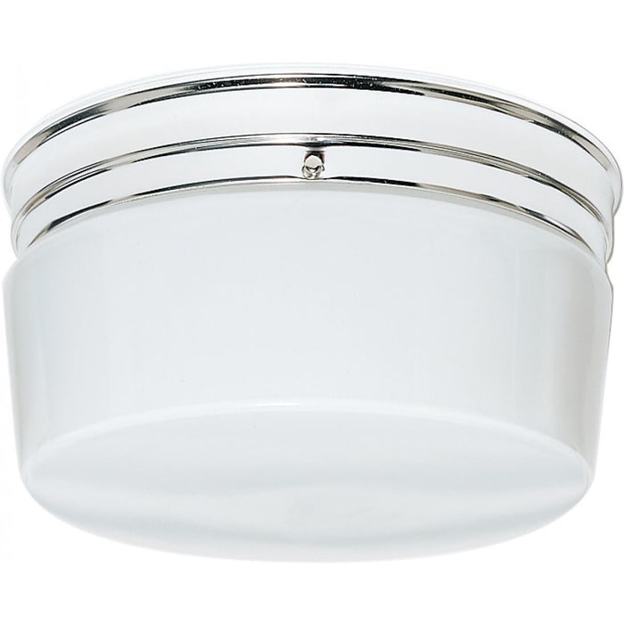 Satco 77-344 2 Light - 10" - Flush Mount - Large White Drum - Polished Chrome Finish
