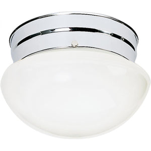 Satco 77-345 1 Light - 8" - Flush Mount - Small White Mushroom - Polished Chrome Finish