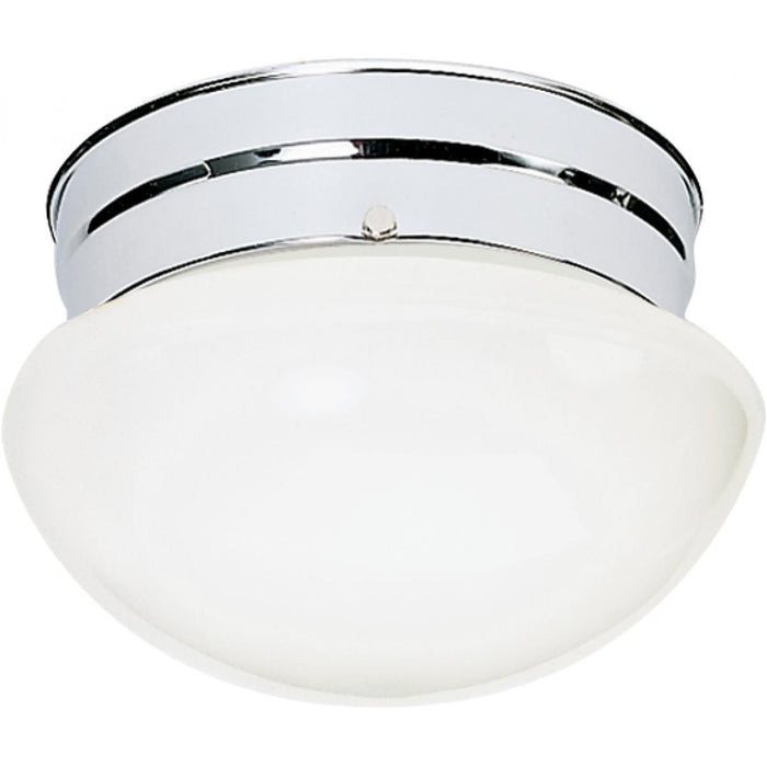 Satco 77-345 1 Light - 8" - Flush Mount - Small White Mushroom - Polished Chrome Finish