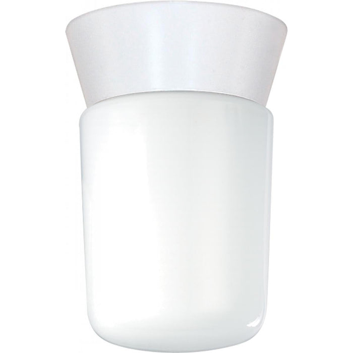 Satco 77-533 1 Light - 8" - Utility Ceiling Mount - With White Glass Cylinder - White Finish