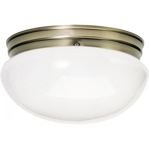 Satco 77-988 2 Light - 12" Flush Large with White Glass - Antique Brass Finish