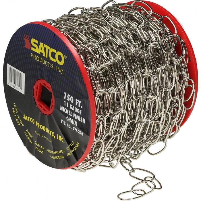 Satco 79-201 11 Ga. Chain Nickel Finish 50 yd. (150 ft.) to Reel 1 Reel To Master 15lbs Max