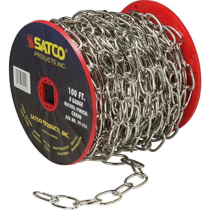 Satco 79-210 8 Ga. Chain Nickel Finish 100 ft. to Reel 1 Reel To Master 35lbs Max