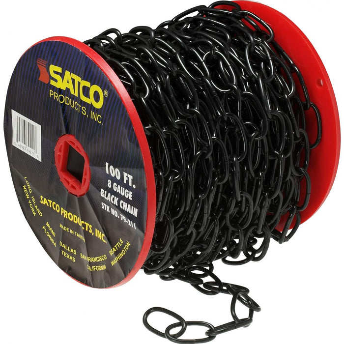 Satco 79-211 8 Ga. Chain Black Finish 100 ft. to Reel 1 Reel To Master 35lbs Max