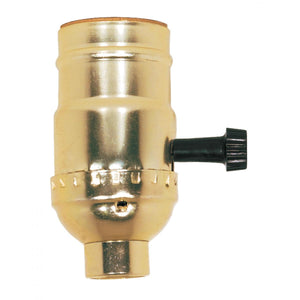 Satco 80-1004 3-Way (2 Circuit) Turn Knob Socket With Removable Knob 1/4 IPS Aluminum Brite Gilt Finish 250W 250V