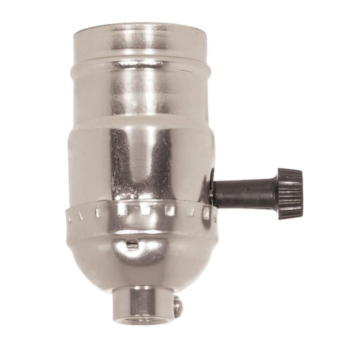 Satco 80-1017 Hi-Low Turn Knob Socket For Standard A Type Household Bulb 6/32 Mandrel 1/8 IPS Aluminum Nickel Finish 250W 250V