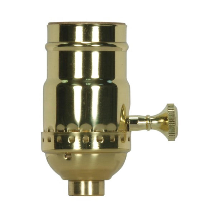 Satco 80-1024 3-Way (2 Circuit) Turn Knob Socket With Removable Knob 1/8 IPS 3 Piece Stamped Solid Brass Polished Brass Finish 250W 250V