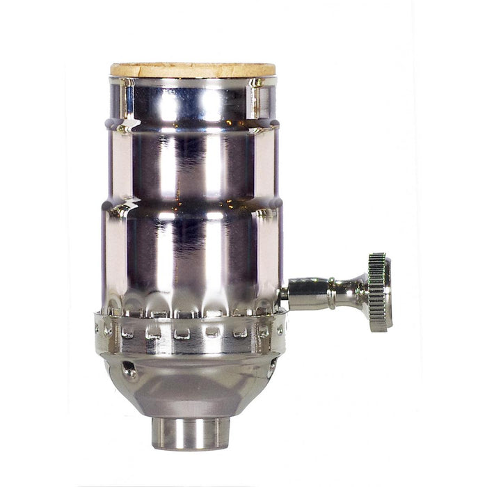 Satco 80-1025 3-Way (2 Circuit) Turn Knob Socket With Removable Knob 1/8 IPS 3 Piece Stamped Solid Brass Polished Nickel Finish 250W 250V