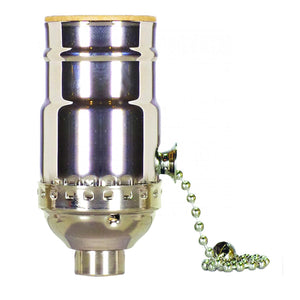 Satco 80-1027 On-Off Pull Chain Socket 1/8 IPS 3 Piece Stamped Solid Brass Polished Nickel Finish 660W 250V