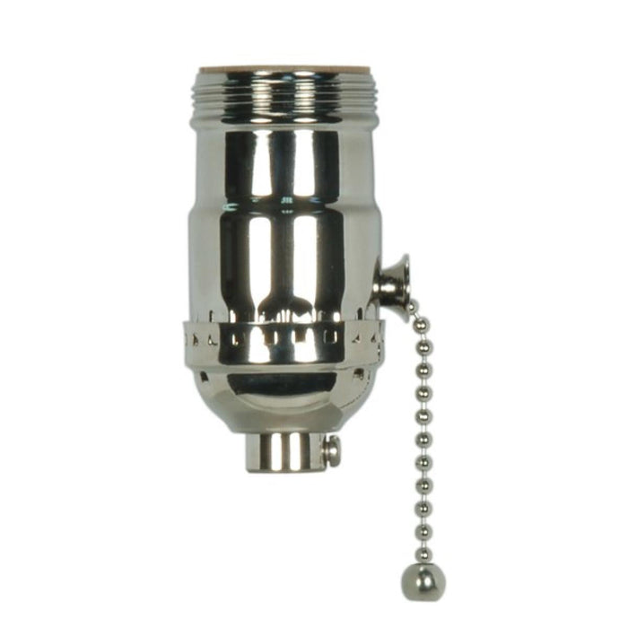 Satco 80-1037 On-Off Pull Chain Socket 1/8 IPS 3 Piece Stamped Solid Brass Polished Nickel Finish 660W 250V Uno Thread