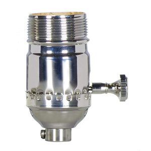 Satco 80-1041 On-Off Turn Knob Socket with Removable Knob 1/8 IPS 3 Piece Stamped Solid Brass Polished Nickel Finish 250W 250V Uno Thread