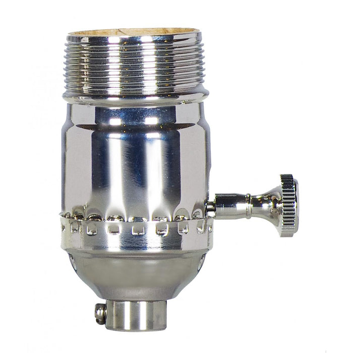 Satco 80-1041 On-Off Turn Knob Socket with Removable Knob 1/8 IPS 3 Piece Stamped Solid Brass Polished Nickel Finish 250W 250V Uno Thread