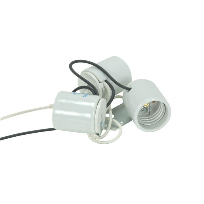 Satco 80-1082 3-Light Porcelain Socket With 1/8 IP Slip Hole With Metal Strap 24 in. AWM 150C Leads Aluminum Screw Shell Glazed 660W 250V