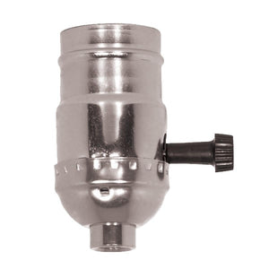 Satco 80-1119 3-Way (2 Circuit) Turn Knob Socket With Removable Knob And Strain Relief Aluminum Nickel Finish 1/8 IPS 250W 250V