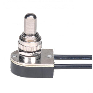 Satco 80-1125 On-Off Metal Push Switch 3/8" Metal Bushing Single Circuit 6A-125V, 3A-250V Rating Nickel Finish