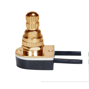 Satco 80-1134 On-Off Metal Rotary Switch 5/8" Metal Bushing Single Circuit 6A-125V, 3A-250V Rating Brass Finish