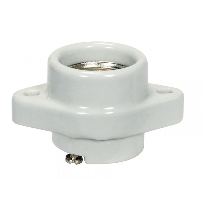 Satco 80-1149 Keyless Porcelain One Piece Sign Socket Center / 2 #8-32 Flange/Bushing CSSNP Screw Shell Glazed 660W 250V