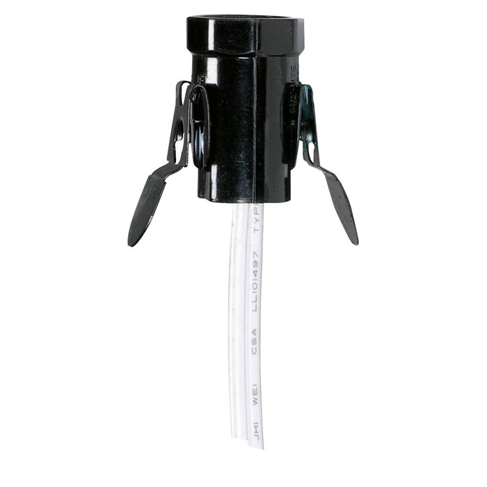 Satco 80-1151 Phenolic Candelabra Base Socket With Spring Clip 3/4" Diameter 1" Hole Size White Wire 24" 18/2 SPT-1 White 105C 75W 125V