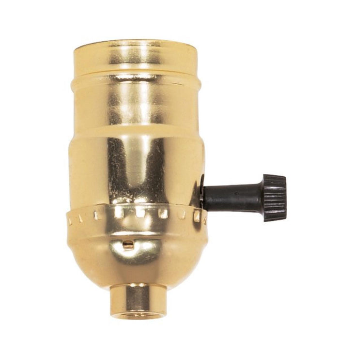 Satco 80-1158 3-Way (2 Circuit) Turn Knob Socket With Removable Knob 1/8 IPS Aluminum Brite Gilt Finish 250W 250V Push-In Terminal