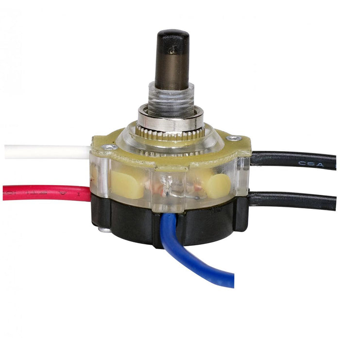 Satco 80-1358 3-Way Lighted Push Switch, Plastic Bushing, 2 Circuit, 4 Position(L-1, L-2, L1-2, Off). Rated: 6A-125V, 3A-250V