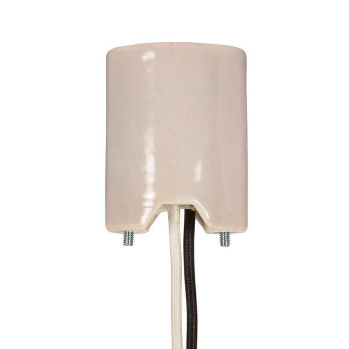 Satco 80-1376 Keyless Porcelain Mogul Socket, Mounting Screws Held Captive, 2 Wireways, 1/2" Strip Leads