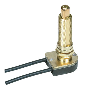 Satco 80-1409 On-Off Metal Push Switch 1-1/2" Metal Bushing Single Circuit 6A-125V, 3A-250V Rating 6" Leads Brass Finish