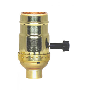 Satco 80-1501 3 Terminal (2 Circuit) Turn Knob Socket With Removable Knobs 1/4 IPS Aluminum Brite Gilt Finish 250W 250V