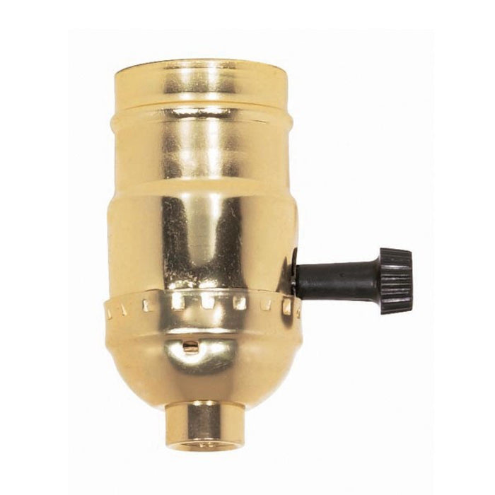 Satco 80-1560 3-Way Turn Knob Socket With Removable Knob 1/8 IPS Aluminum Brite Gilt Finish 250W 250V With Strain Relief Hooks