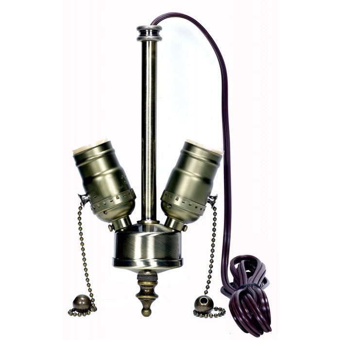 Satco 80-1764 Medium Base 2-Light Pull Chain Cluster With Solid Brass Socket Antique Brass Finish 84" SPT-1 Brown Wire 660W 250V