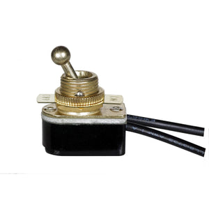 Satco 80-1767 On-Off Metal Toggle Switch Single Circuit 6A-125V, 3A-250V Rating 6" Leads Brass Finish