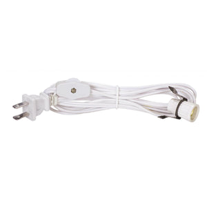Satco 80-1785 8 Foot #18 SPT-1 White Cord, Switch, And Plug (Switch 17" From Socket)