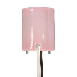 Satco 80-1791 Keyless Pink Porcelain Mogul Socket for Open HID Fixtures, Mounting Screws Held Captive, 1/2" Strip Leads, 2 Wireways