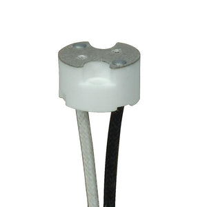 Satco 80-1873 G8 Porcelain Halogen Socket 6" 200C Leads SF-1 3/8" Height 11/16" Diameter 1/2" CC Screw Holes 1000W 250V