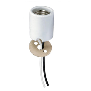 Satco 80-1877 Keyless Porcelain Socket With Paper Liner Mounting Screws Held Captive 2 Wireways 48" Leads Glazed 660W 600V
