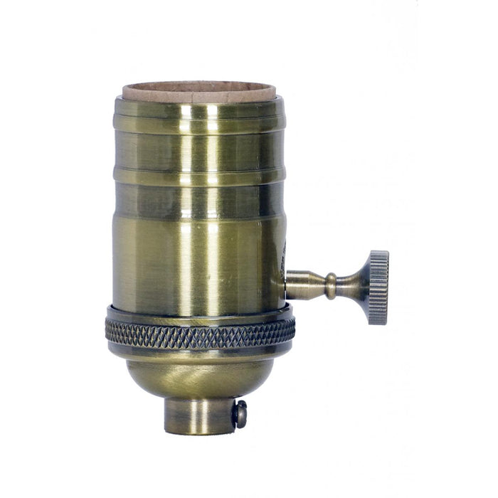 Satco 80-2217 On-Off Turn Knob Socket With Matching Finish Removable Knob 4 Piece Stamped Solid Brass Antique Brass Finish 250W 250V