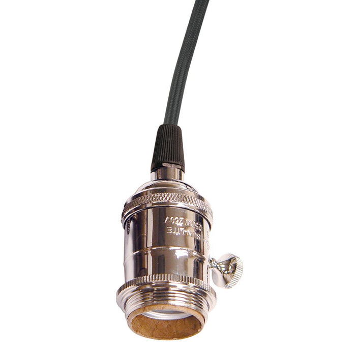 Satco 80-2298 Medium base lampholder 4pc. Solid brass prewired On/Off Uno ring 10ft. 18/2 SVT Black Cord Polished nickel finish