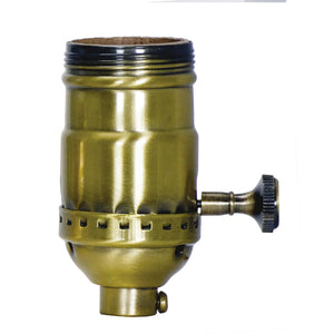 Satco 80-2356 3-Way (2 Circuit) Turn Knob Socket With Removable Knob 3 Piece Stamped Solid Brass Antique Brass Finish 250W 250V Uno Thread