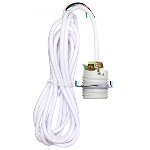 Satco 80-2369 Keyless Threaded Porcelain Socket With 1/4 IP Cap And Ring / Strain Relief 12" Leads Unglazed 660W 250V