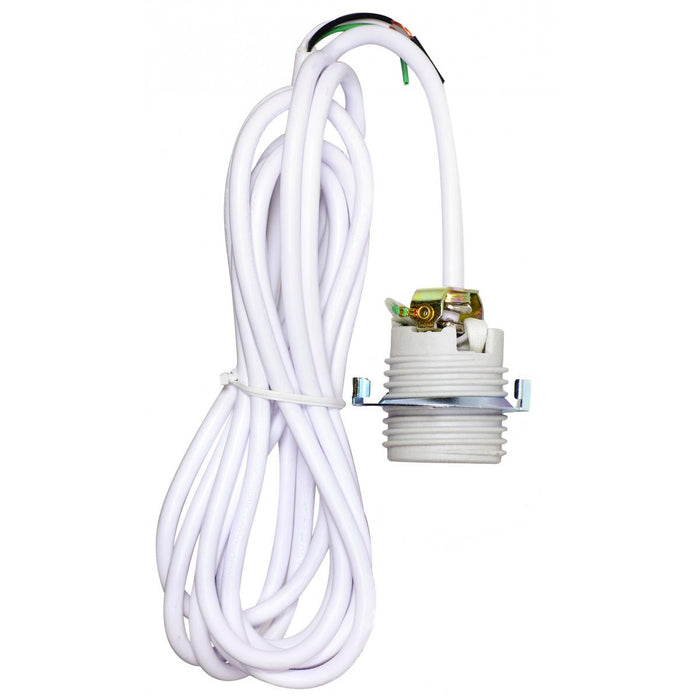 Satco 80-2369 Keyless Threaded Porcelain Socket With 1/4 IP Cap And Ring / Strain Relief 12" Leads Unglazed 660W 250V