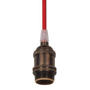 Satco 80-2378 Medium base lampholder 4pc. Solid brass prewired Uno ring 10ft. 18/2 SVT Red Cord Dark antique brass finish