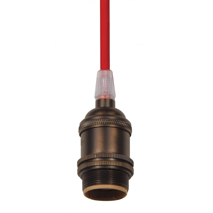 Satco 80-2378 Medium base lampholder 4pc. Solid brass prewired Uno ring 10ft. 18/2 SVT Red Cord Dark antique brass finish