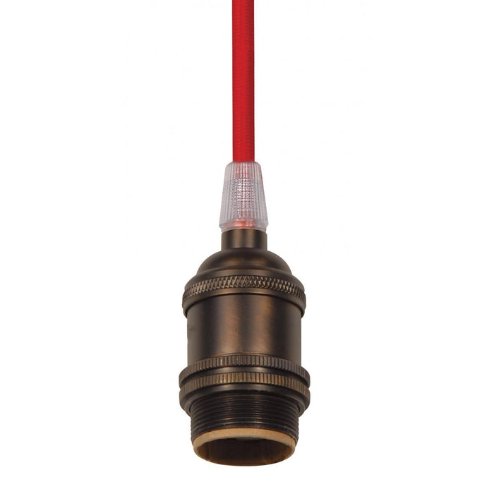 Satco 80-2378 Medium base lampholder 4pc. Solid brass prewired Uno ring 10ft. 18/2 SVT Red Cord Dark antique brass finish