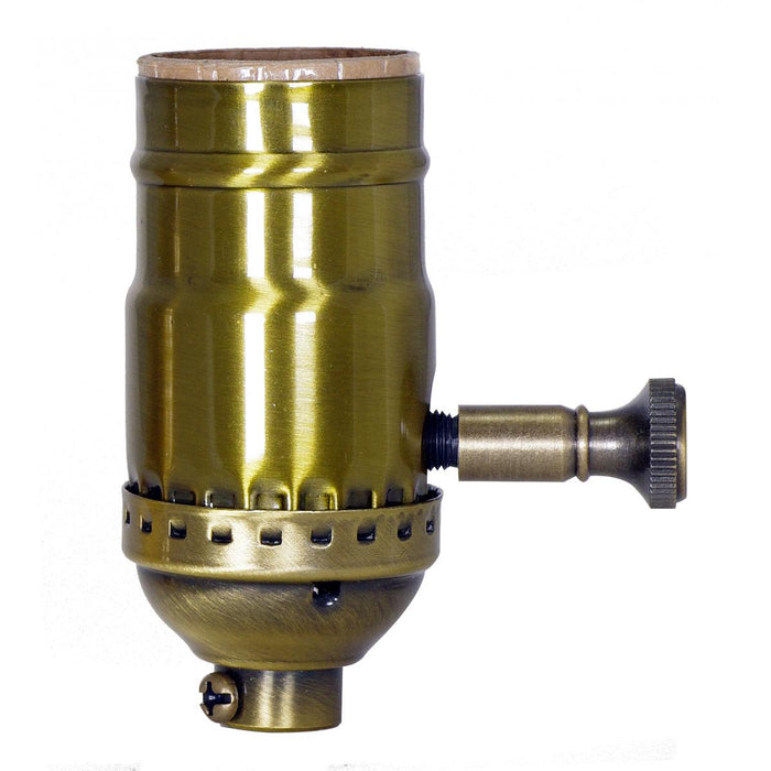 Satco 80-2418 150W Full Range Turn Knob Dimmer Socket; 1/8 IPS; 3 Piece Stamped Solid Brass; Antique Brass Finish; 120V