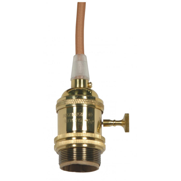 Satco 80-2428 Medium base lampholder 4pc. Solid brass prewired On/Off Uno ring 10ft. 18/2 SVT Lemon Cord Polished brass finish